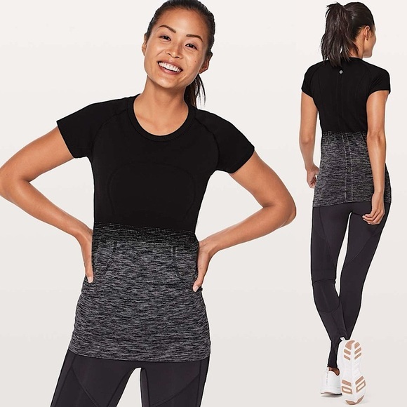 Lululemon Run Swiftly Tech Short Sleeve Crew Athletic Top in Black White Sz 4 - Picture 1 of 9
